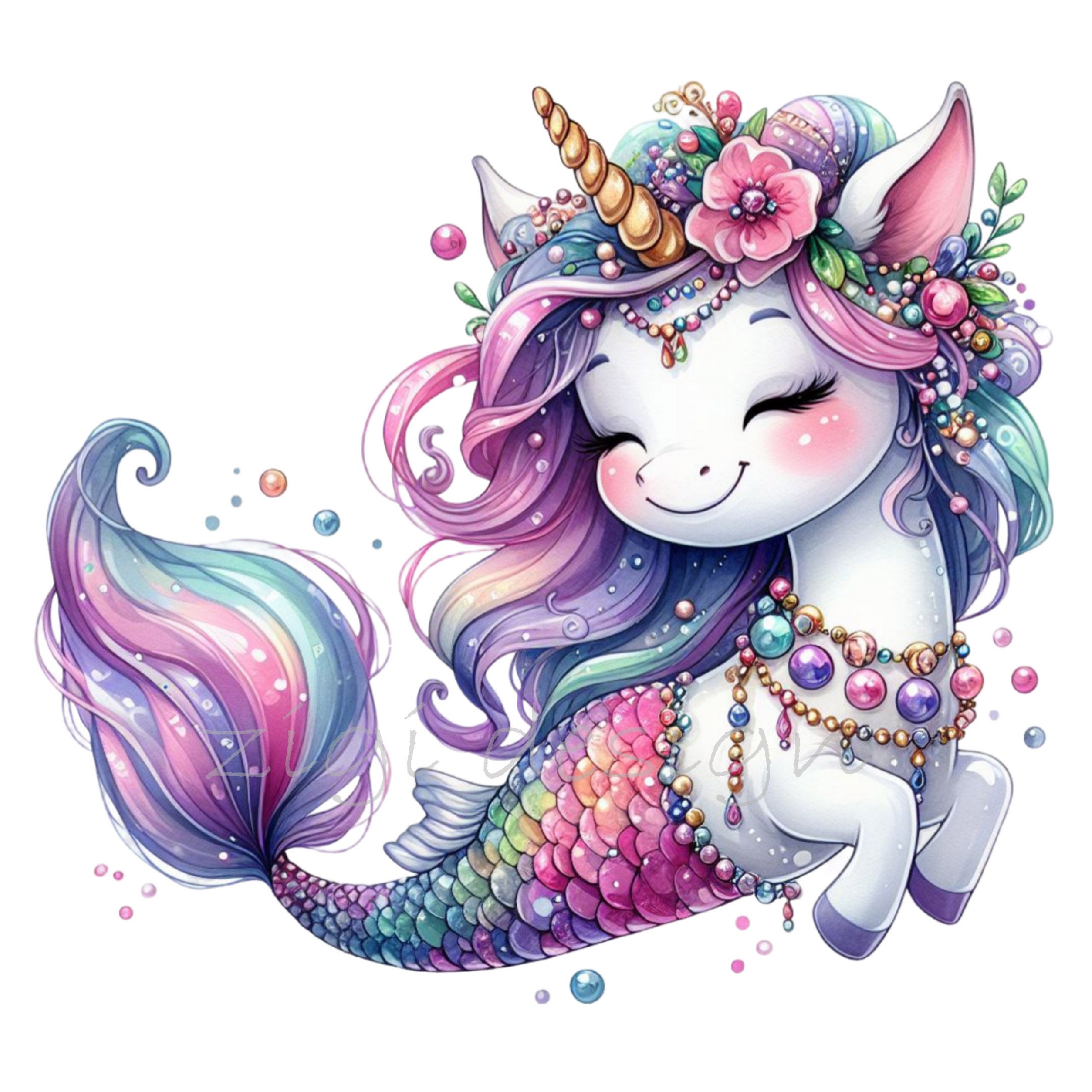 Mermaid Clipart, Unicorn Clipart, Rainbow Clip Art, 10 PNG Watercolor ...