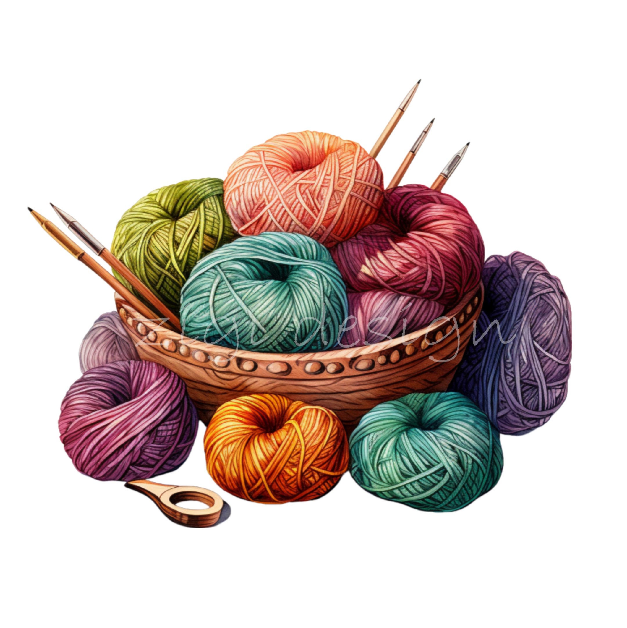 20 PNG Watercolor Yarn Basket Clipart, Knitting Crochet Illustration ...