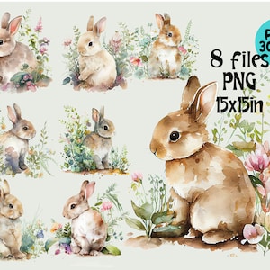 Watercolor Bunny Clipart, Sublimation, PNG