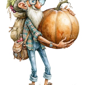 12 PNG Fall Harvest Farmer Old Man Giant Pumpkin Art
