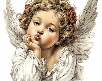 14 PNG Vintage Angel Cherub, Classical Sketch Winged Cupid Art