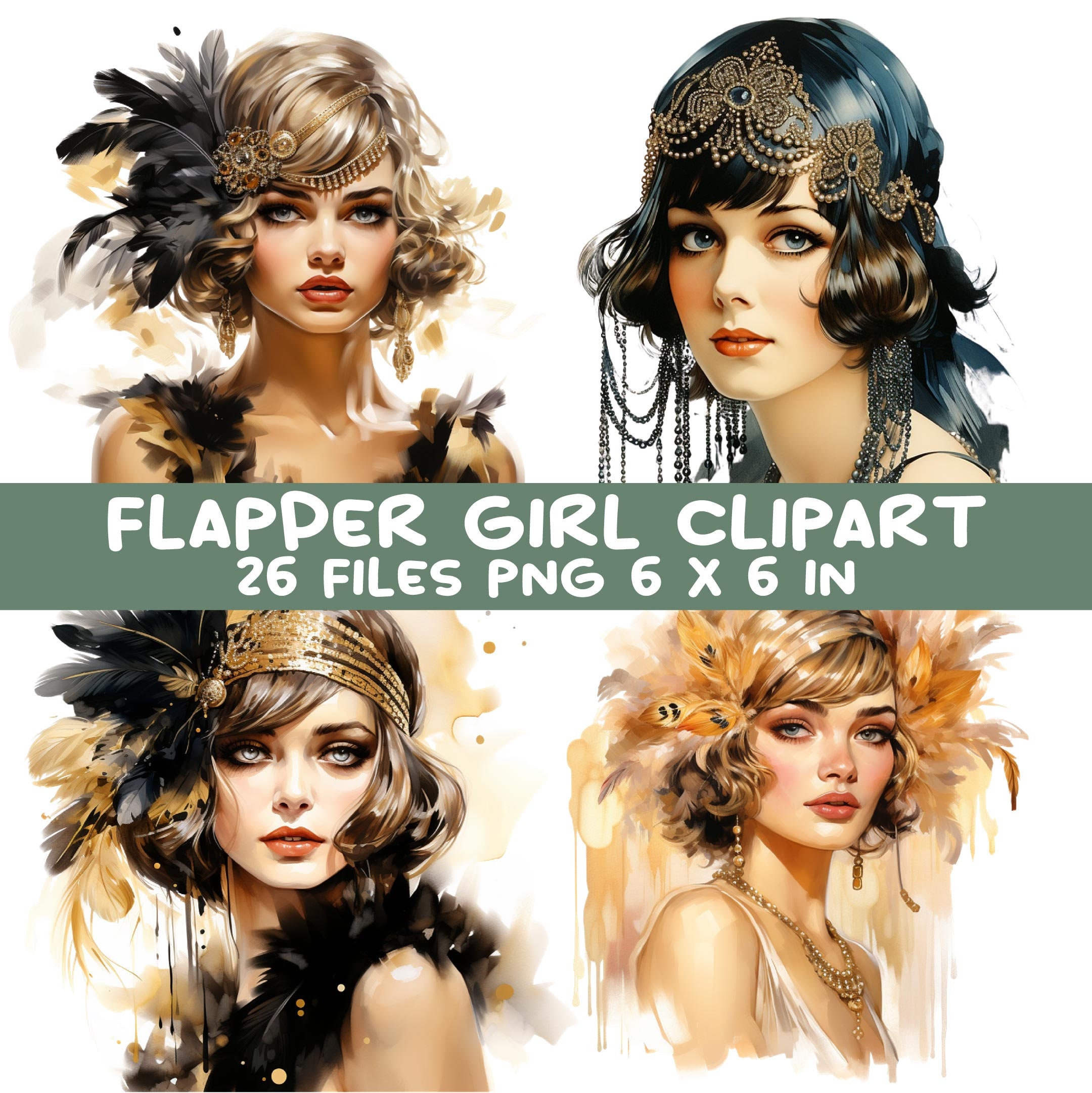 26 Flapper Girl Clipart PNG, 1920s Vintage Glam Art Deco Women, Roaring ...