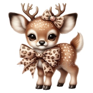 Joli bébé cerf des cliparts, 15 adorable faon avec noeud PNG, Art de la pépinière des bois, Illustration animaux de la forêt, téléchargement numérique
