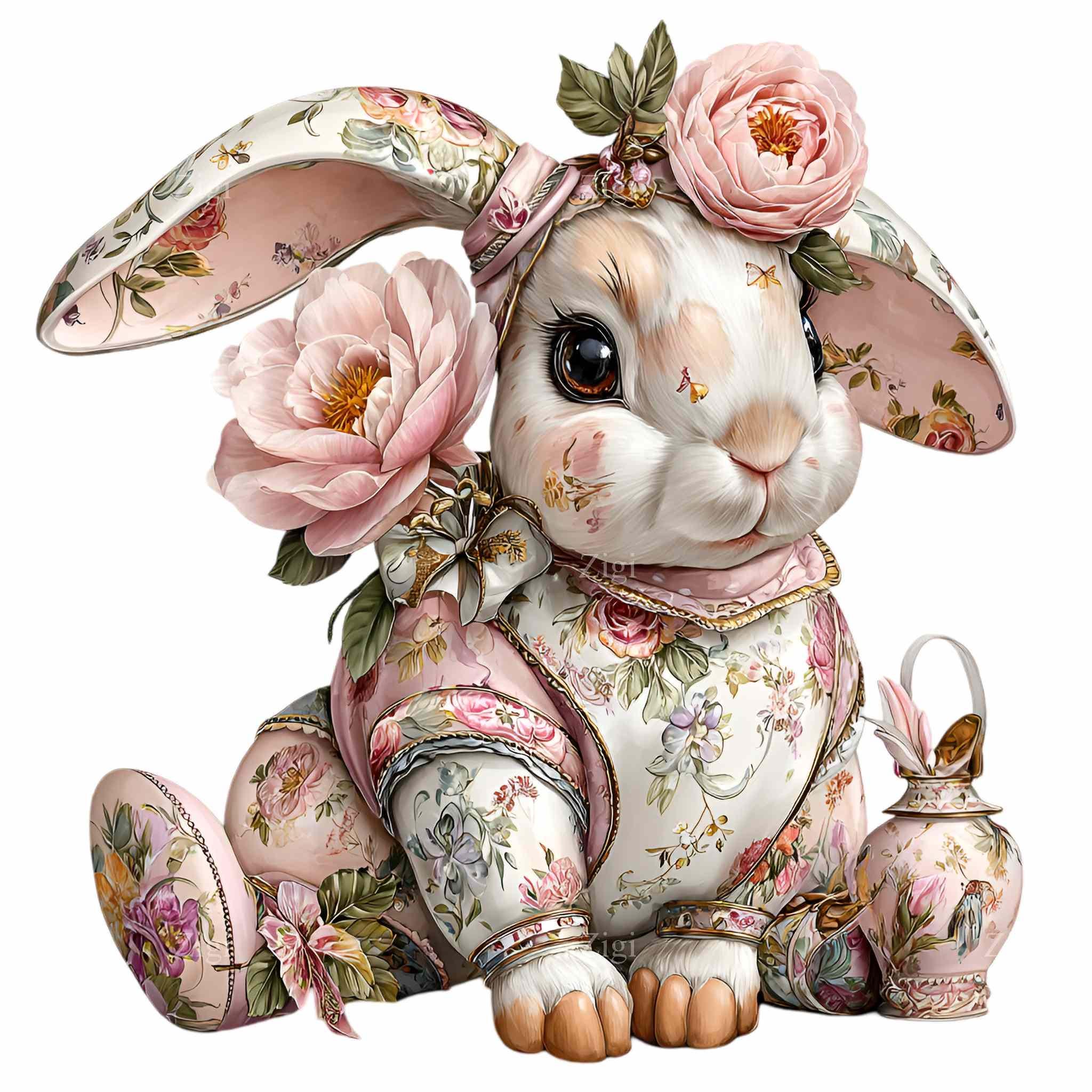 15 PNG Floral Bunny Clipart – Spring Rabbit in Flower Outfit, Nursery ...