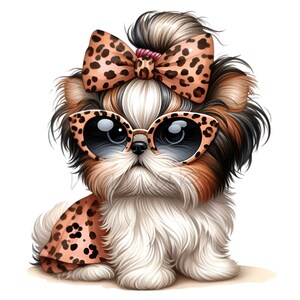 Shih Tzu Clip Art, Leopard Bow Clipart, 15 PNG Dog Animal Print Cheetah ...