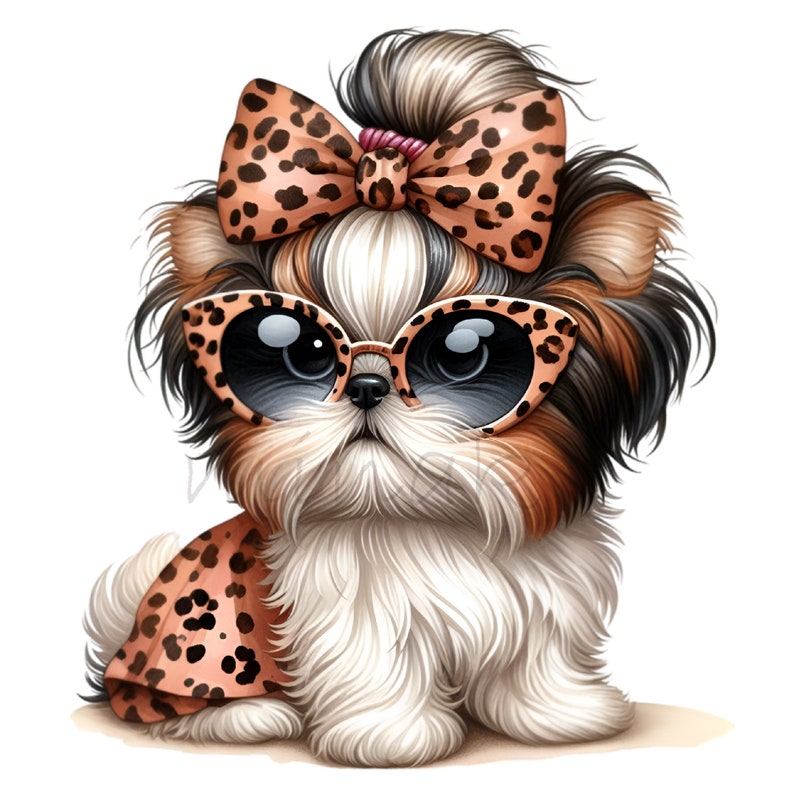 15 PNG Glam Dog Clipart – Leopard Bow Shih Tzu – Fashion Diva Pet ...
