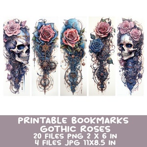 Printable Skull Bookmarks PNG Bundle 20 Watercolor Gothic - Etsy