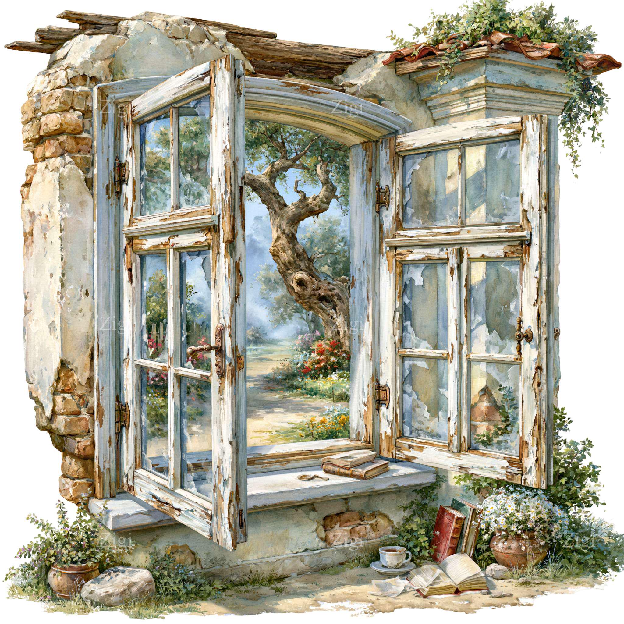 Rustic Window Vector Image 15 PNG Rustic Cottage Window Clipart, Scenic Garden Landscape - Etsy