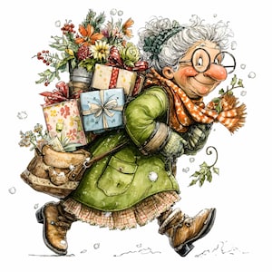 15 PNG Christmas Grandma Clipart – Holiday Gift PNG – Funny Winter Granny Art for Cards, Crafts, Sublimation, Seasonal Projects