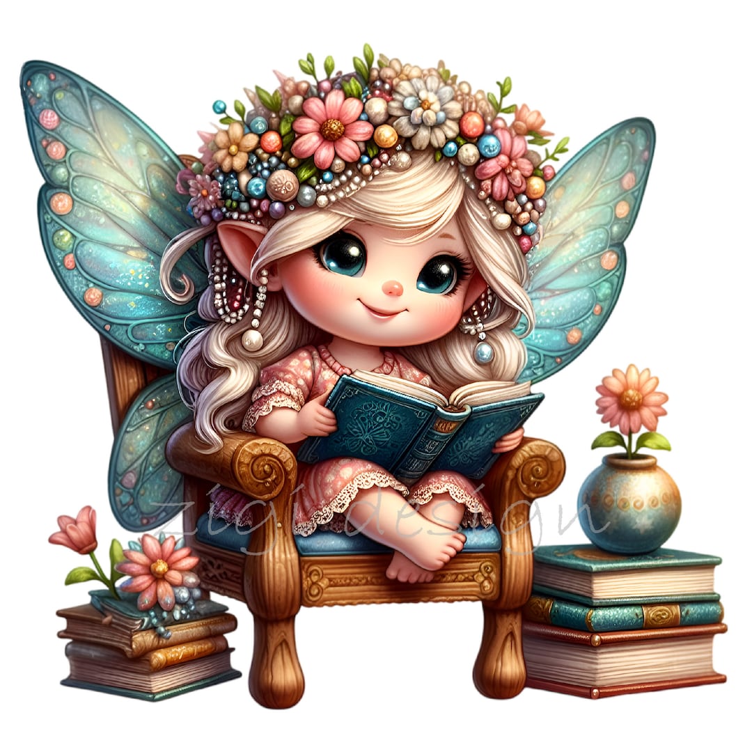 Fairy Clipart, Reading Book Clip Art, Girl Library Clipart, 12 PNG