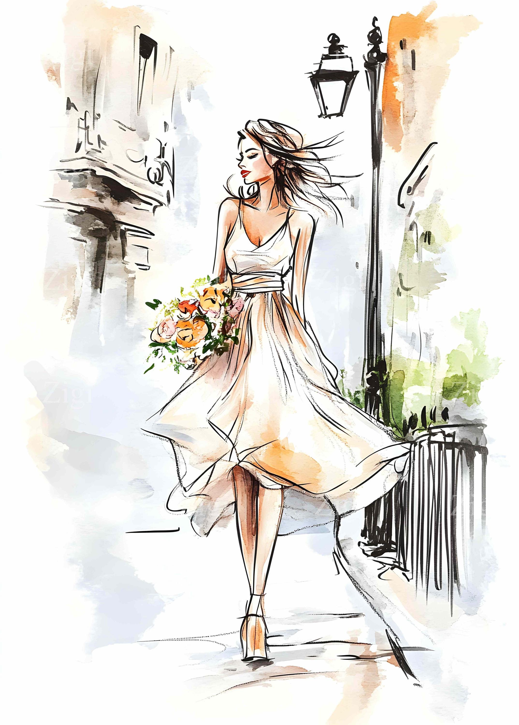 28 JPG ファッション女性水彩画クリップアート – エレガントな女の子の