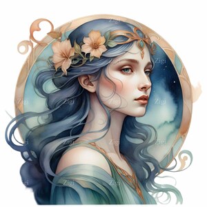 10 Fantasy Woman PNG Clipart, Ritratto di dea eterea Arte digitale, Download immediato per artigianato