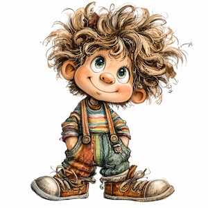 16 PNG Whimsical messy hair boy – cute child clipart – kids crafts, nursery art, greeting cards, scrapbooking, digital projects