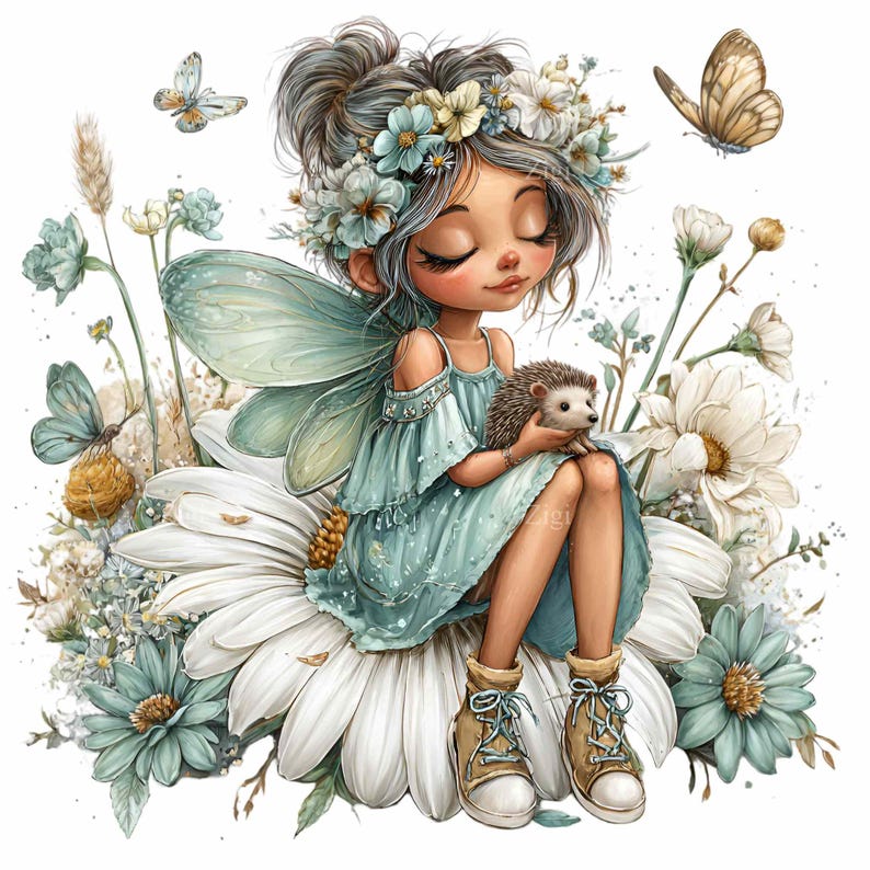 15 PNG Flower Fairy Girl Clipart – Cute Watercolor PNG – Daisy Wings ...