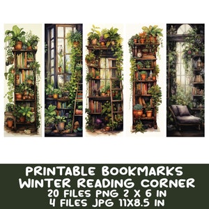 Printable Bookmarks Set, 20 Indoor Garden Reading Nook, Botanical ...