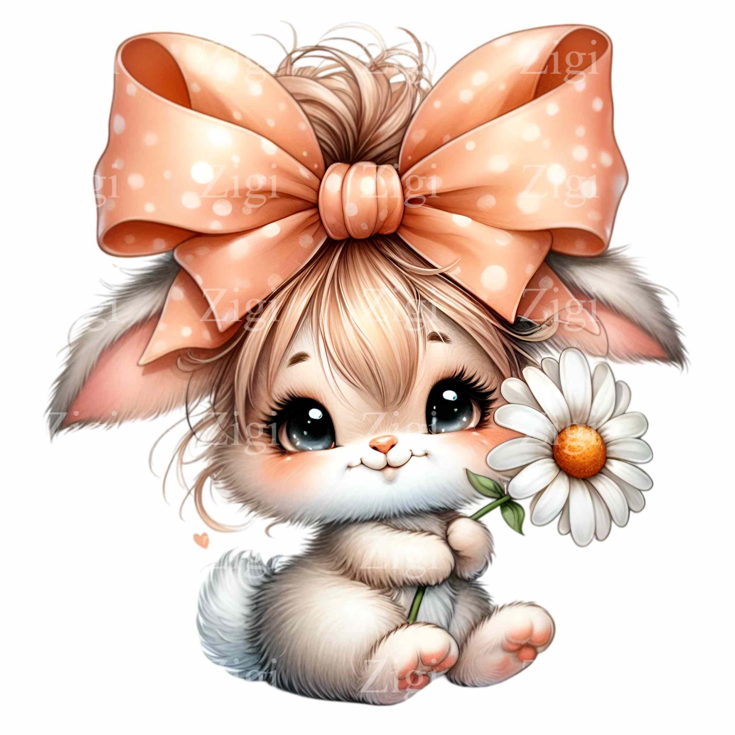 12 PNG Cute Bunny – Rabbit Clipart – Spring Floral Art, Easter Crafts ...