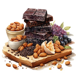 Clipart tavoletta di cioccolato 20 PNG, ClipArt di dessert di cibo al cioccolato ad acquerello, creazione di cartoline illustrative, diario spazzatura