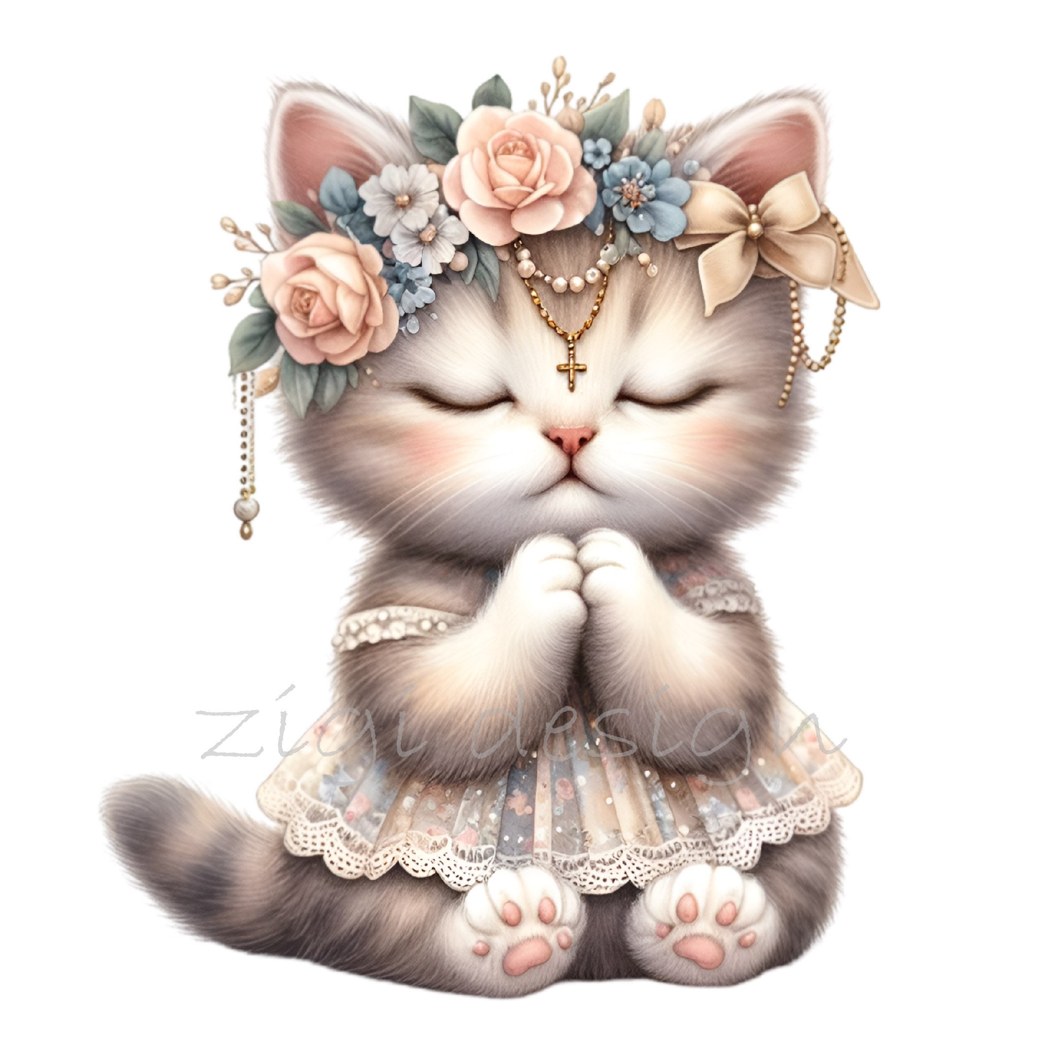 12 PNG Floral Kitten Clipart – Cute Cat PNG – Baby Animal Illustration ...