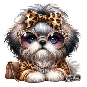 Shih Tzu Clip Art, Leopard Bow Clipart, 15 PNG Dog Animal Print Cheetah ...