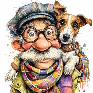 26 JPEG Colorful grandpa art – Dog lover clipart – Fun pet owner design for mugs, cards, prints, crafts, sublimation download