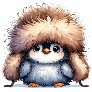 14 PNG Winter-Pinguin PNG - Flauschiger Hut Pinguin Clipart - Süßer arktischer Tier-Download für Karten, Kunsthandwerk, Kinderbekleidung und Winterdrucke