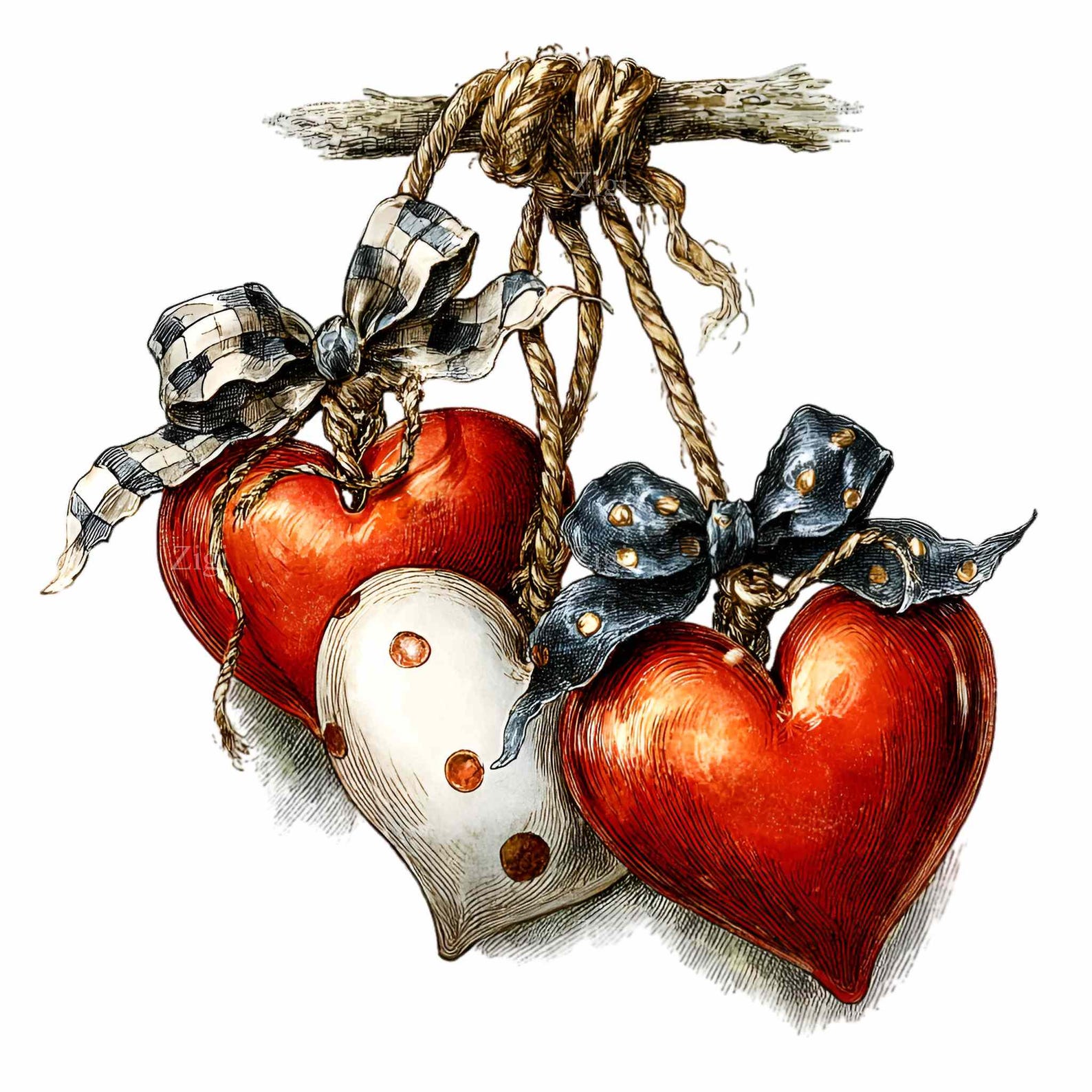 Rustic Heart Printable 15 PNG Rustic Heart Clipart – Hanging Red Polka Dot & Plaid Hearts ...