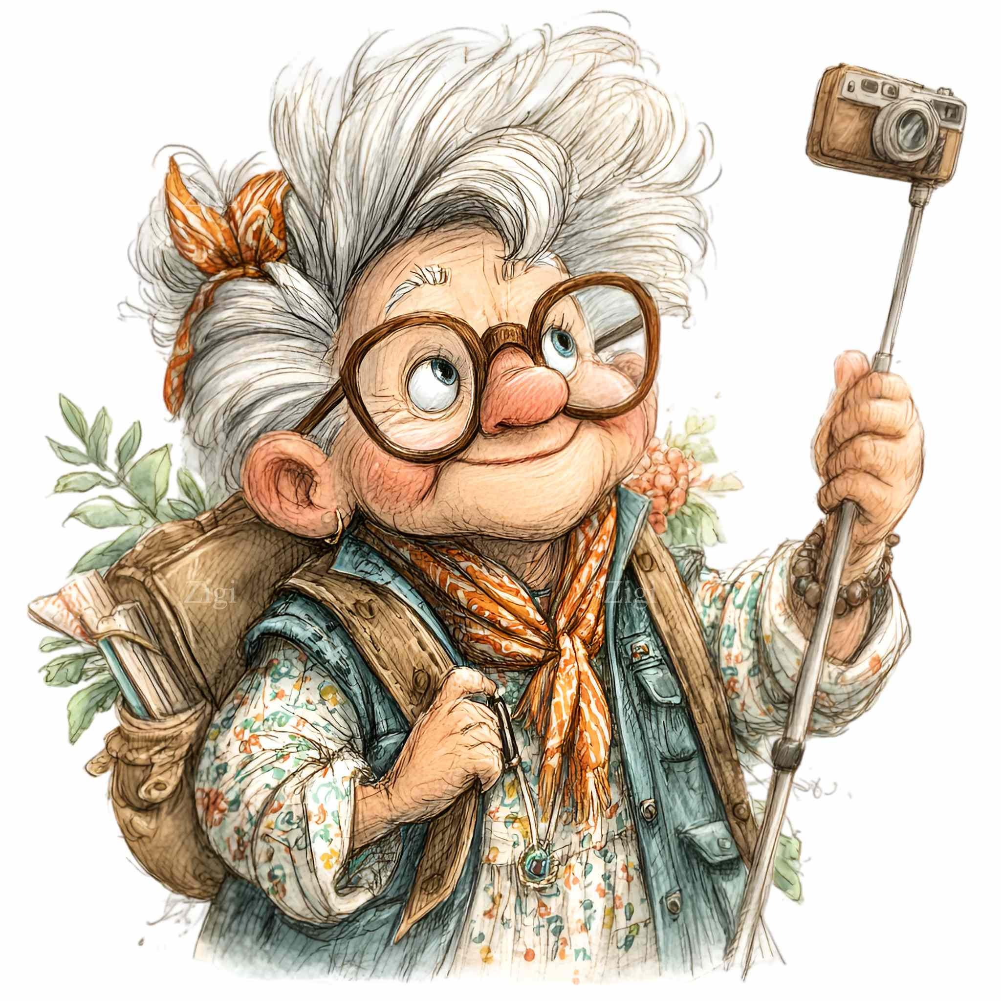 12 PNG Funny Grandma Selfie Senior Lady Social Media Tech Clipart - Etsy