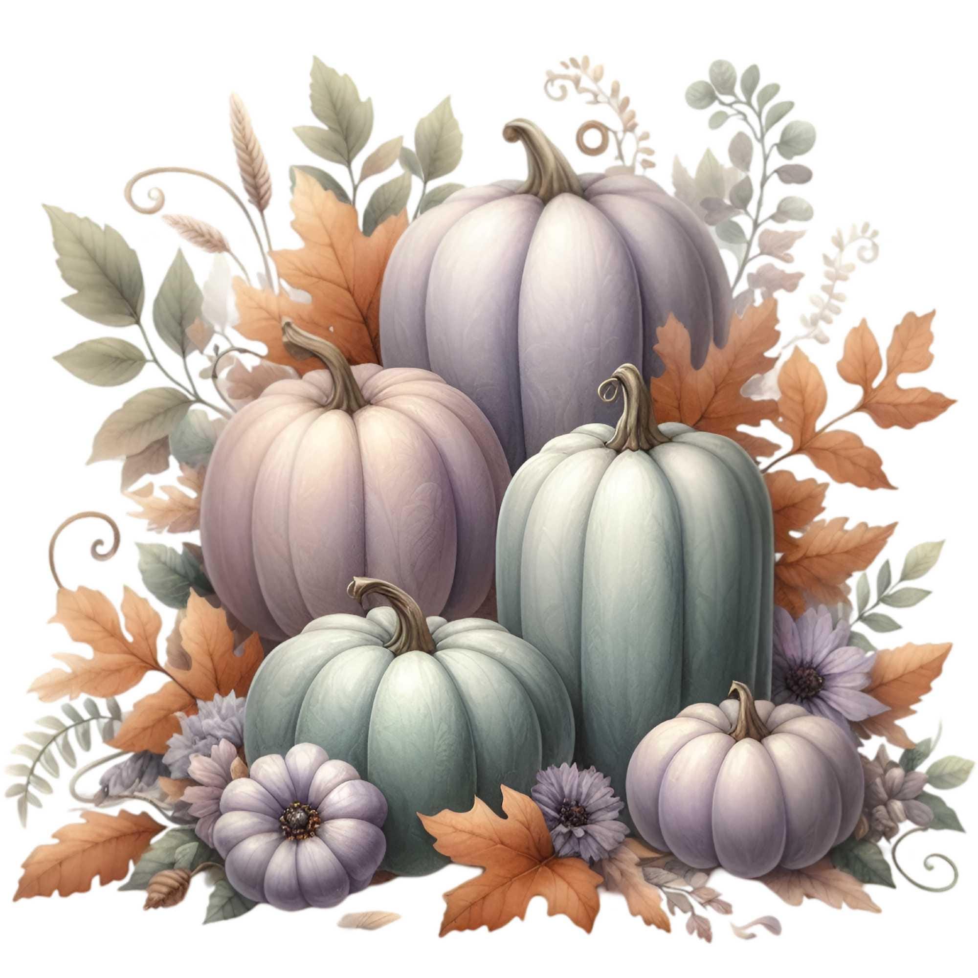 12 PNG Autumn Pumpkin Muted Fall Floral Watercolor Clipart - Etsy