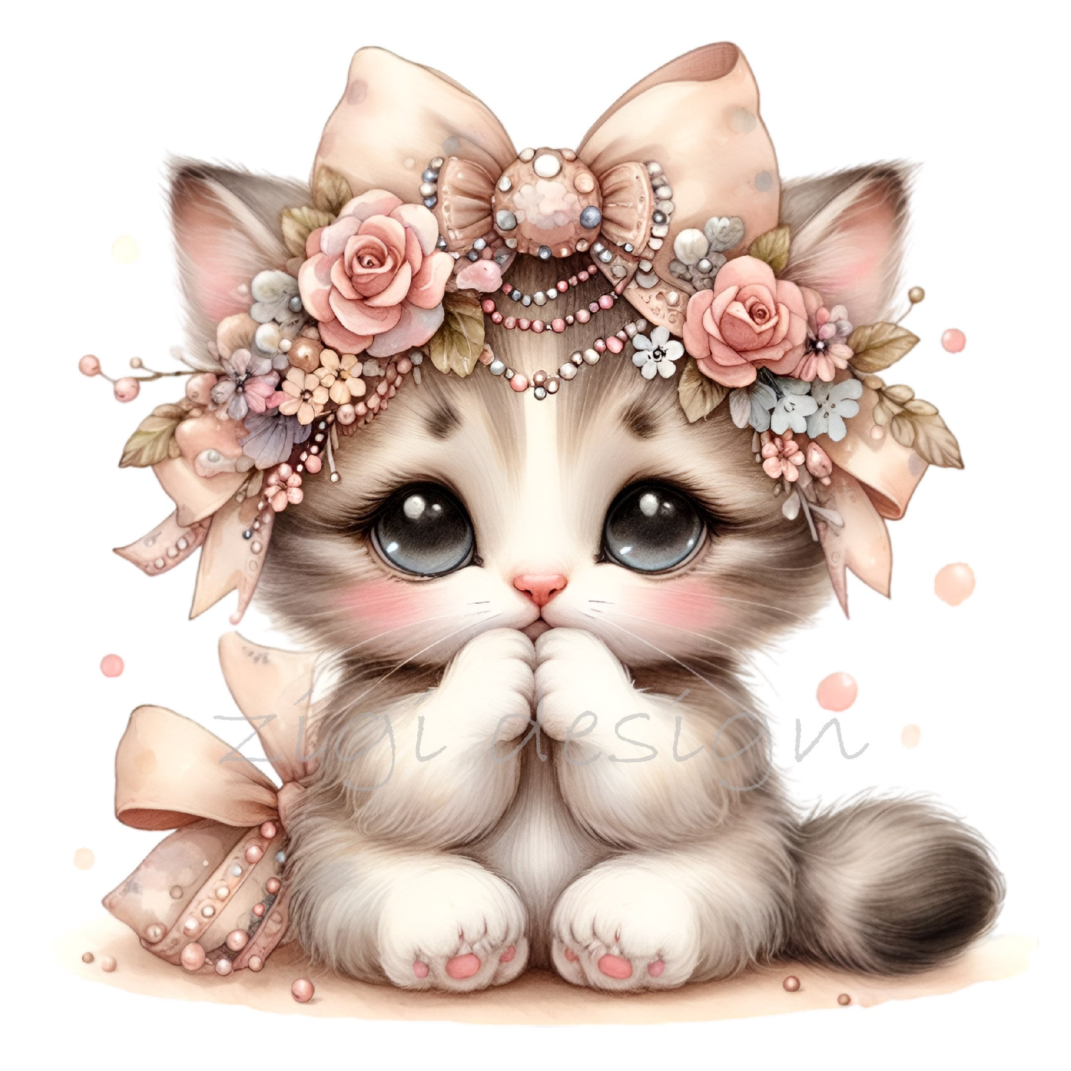 12 PNG Floral Kitten Clipart – Cute Cat PNG – Baby Animal Illustration ...