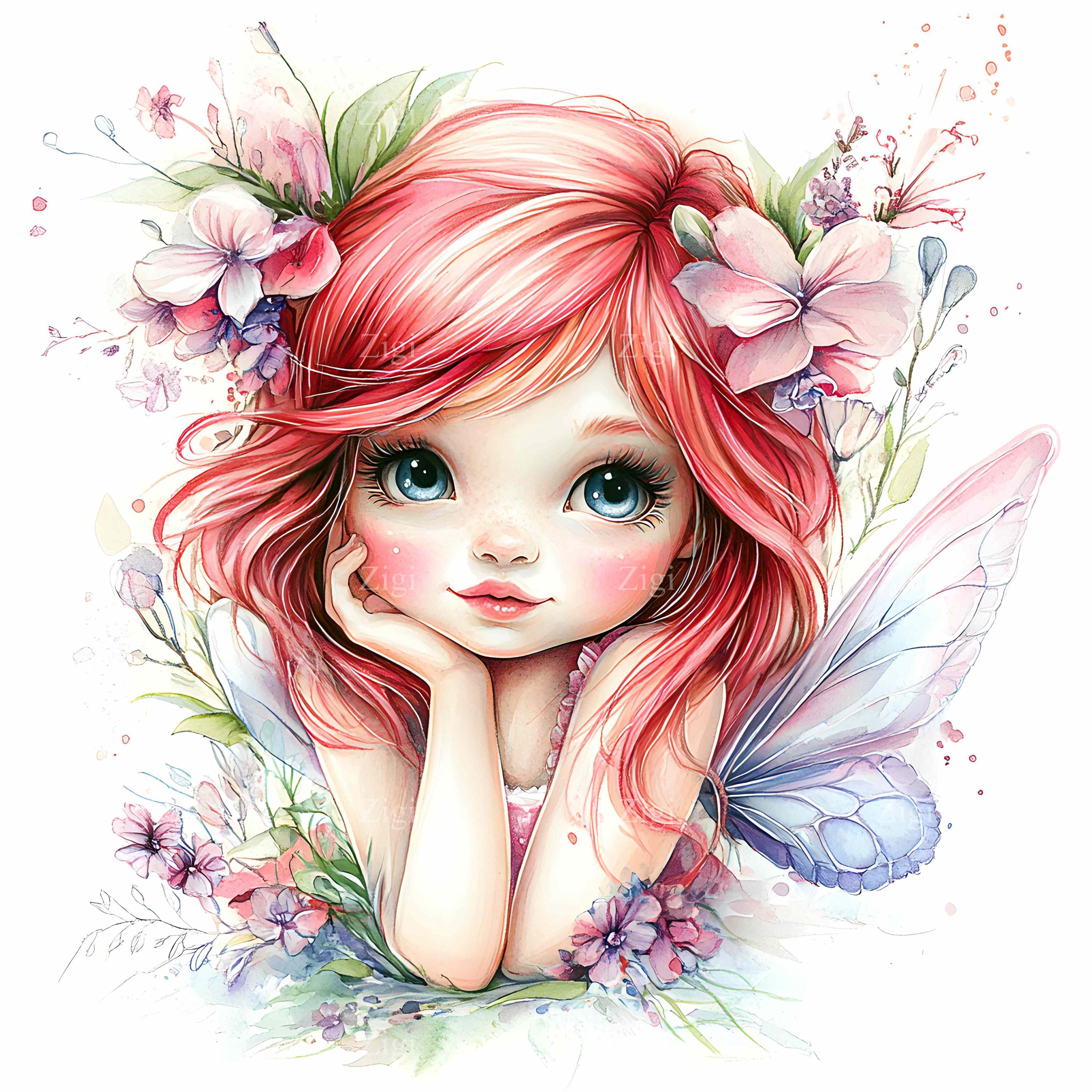 26枚のJPG画像：ピンクの妖精の水彩画、花の妖精のイラスト、魔法の
