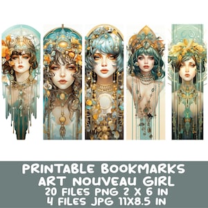 Art Nouveau Printable Bookmarks PNG Bundle 20 Watercolor - Etsy