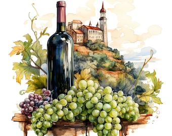 20 PNG Wine Bottle Grapes Clipart, Vineyard Winery Kitchen