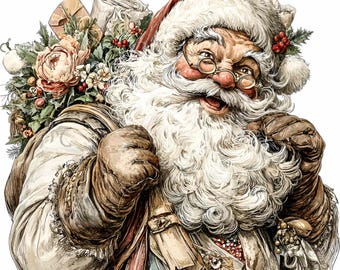 10 PNG Vintage Santa clipart – retro Christmas PNG – perfect for nostalgic cards, festive prints, holiday crafts, classic decor creators