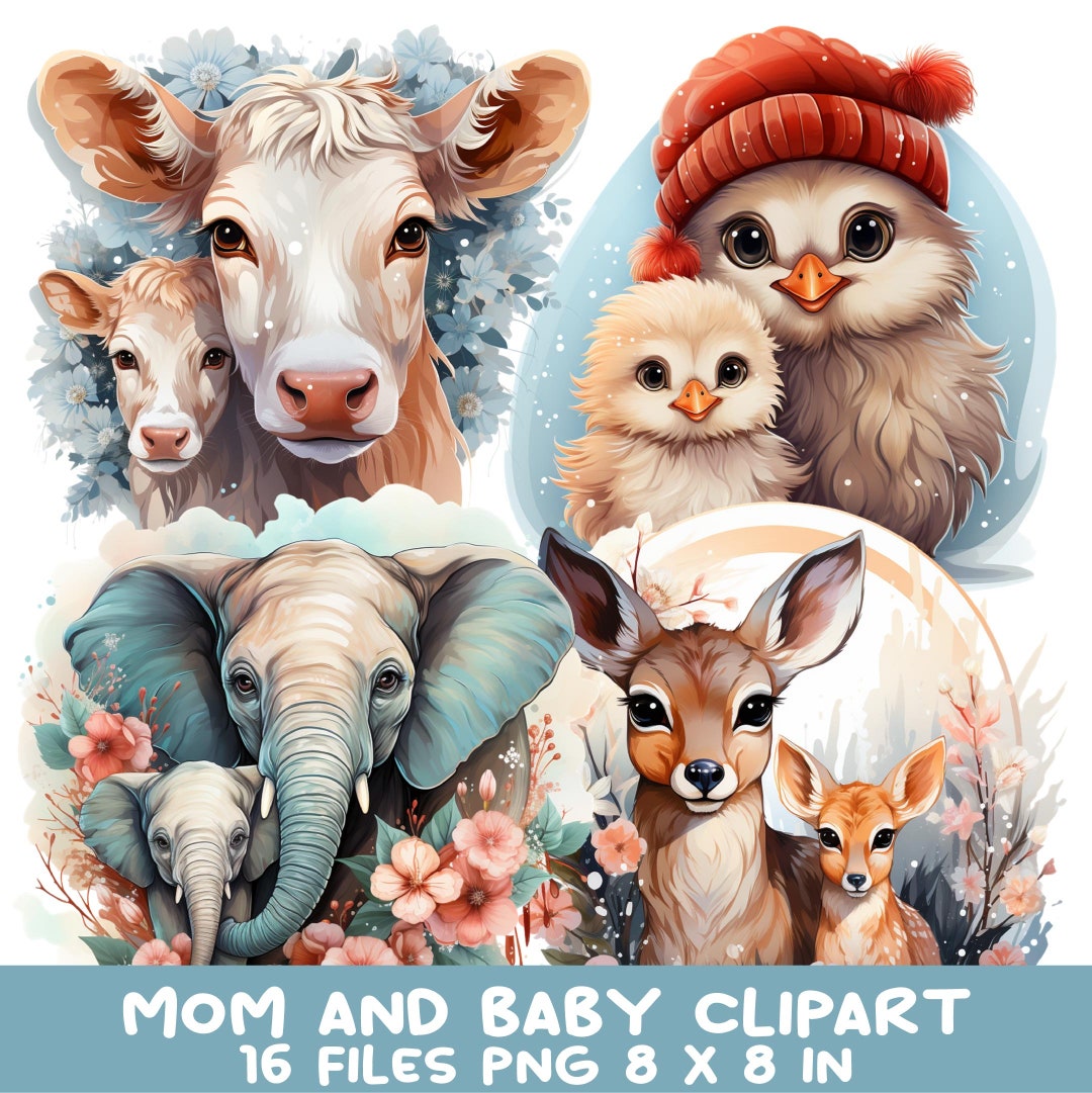 Mother and Baby Animals Clipart Bundles 17 PNG Mom and Baby - Etsy ...