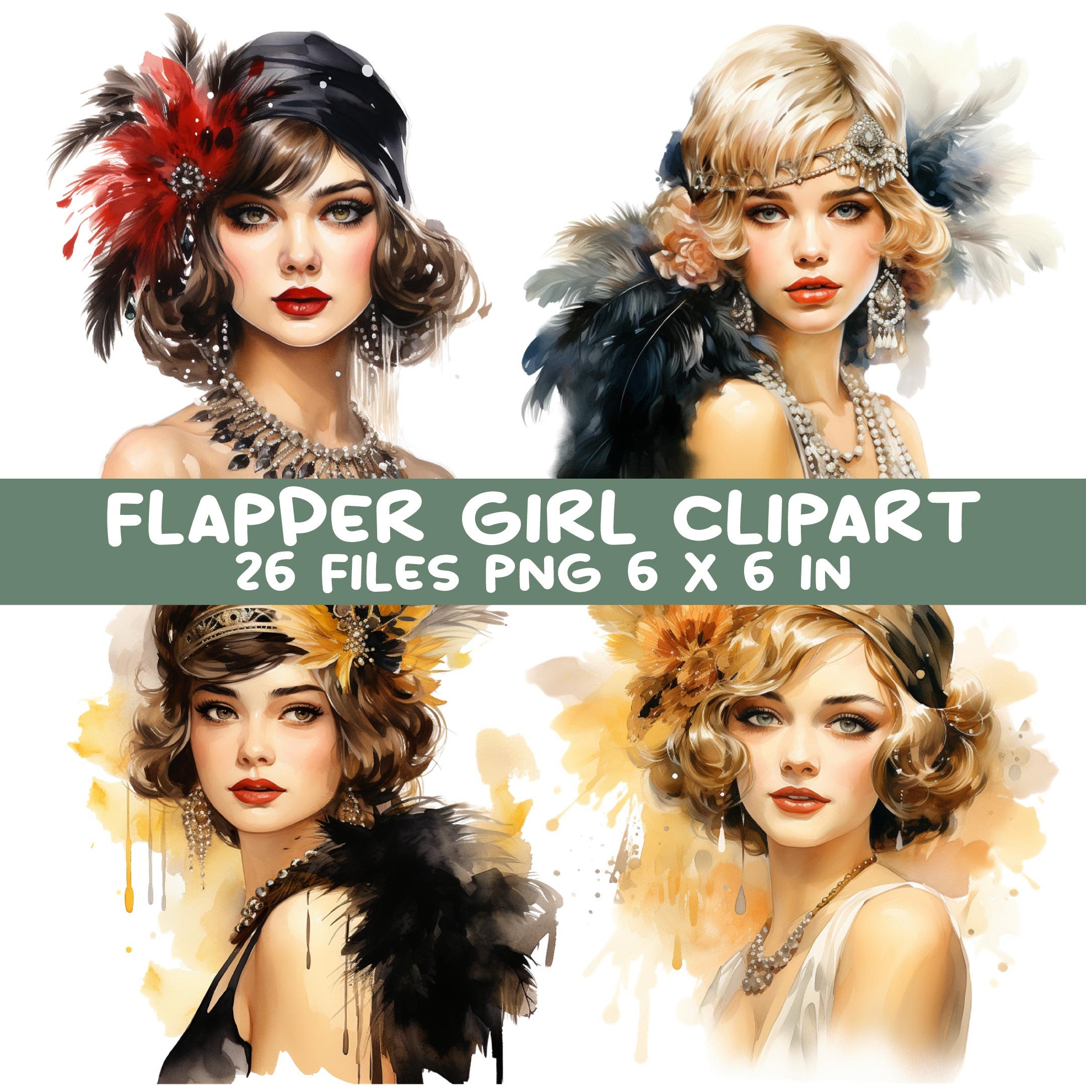 26 Flapper Girl Clipart PNG, 1920s Vintage Glam Art Deco Women, Roaring ...