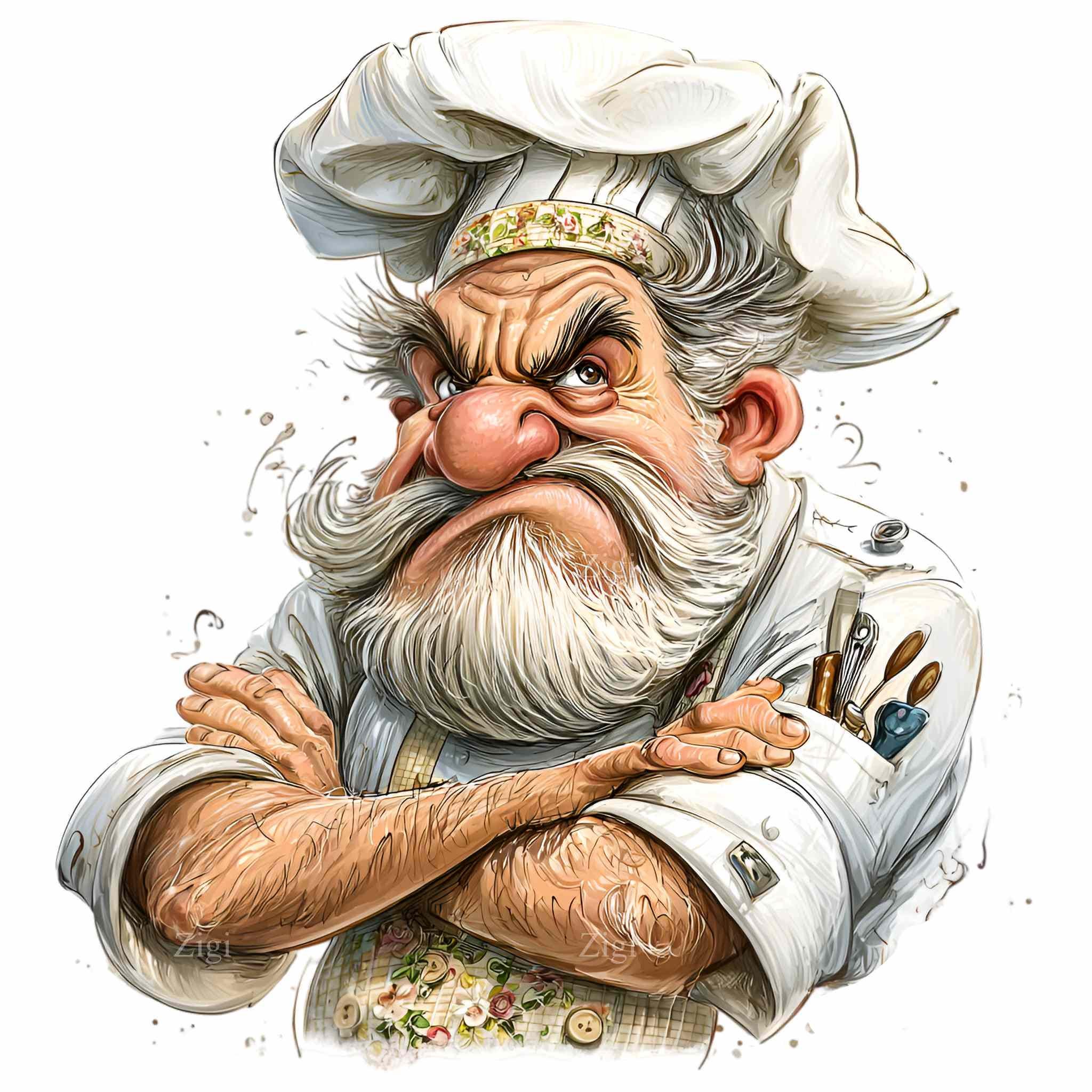 Silly Chef Graphics 16 PNG Grumpy Chef Clipart, Funny Cook Sublimation, Italian Baker ...