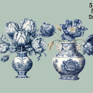 Delft Blue Clipart PNG Watercolor Cottage Farm Floral Vase Sublimation ...