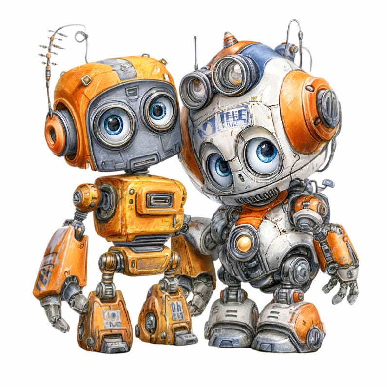 15-png-watercolor-robot-friends-clipart-vintage-illustration