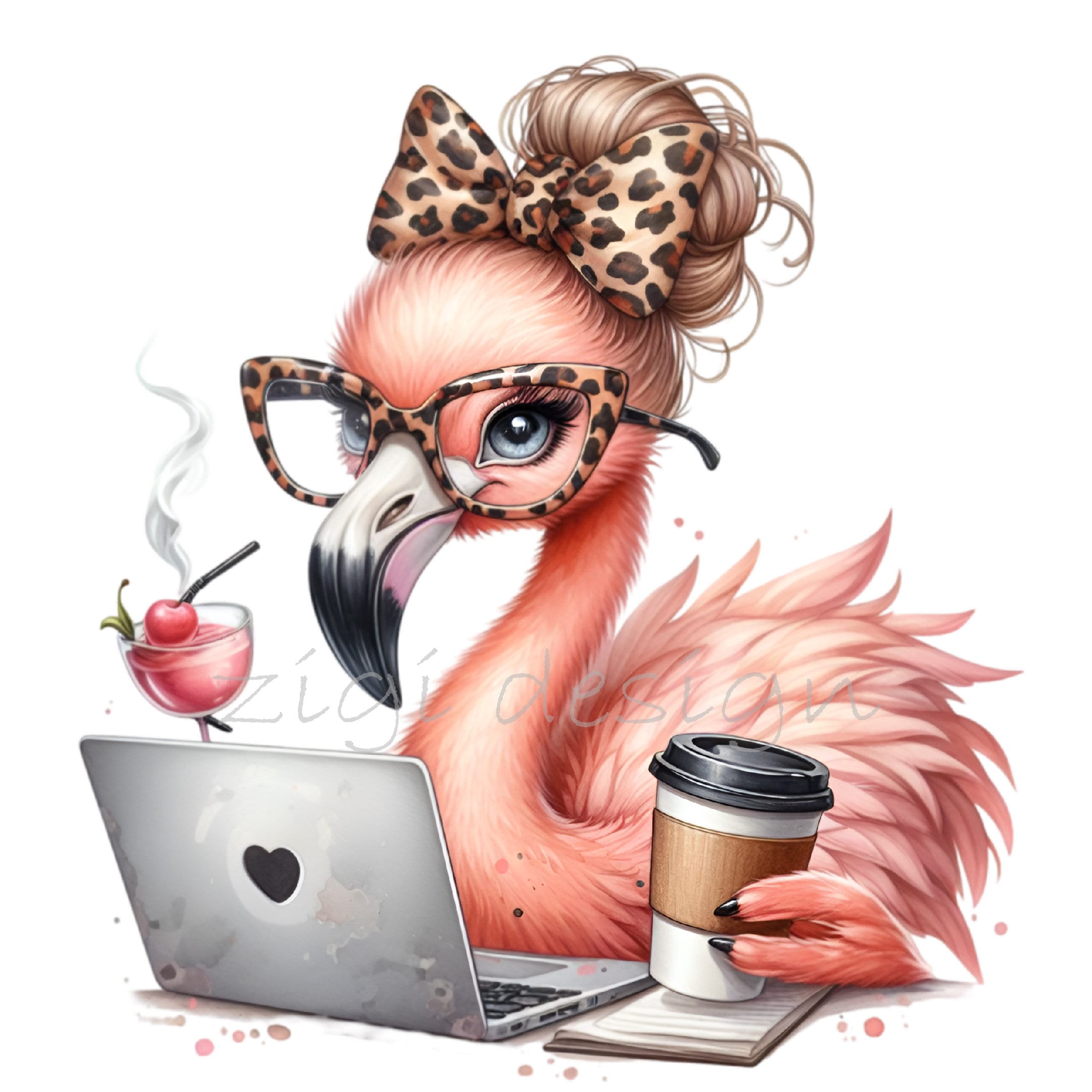 15 Flamingo PNG Clipart, Cute Flamingo With Glasses and Laptop, Digital Art  for Crafts \u0026 Coffee Lovers - Etsy, image size:2161x2161