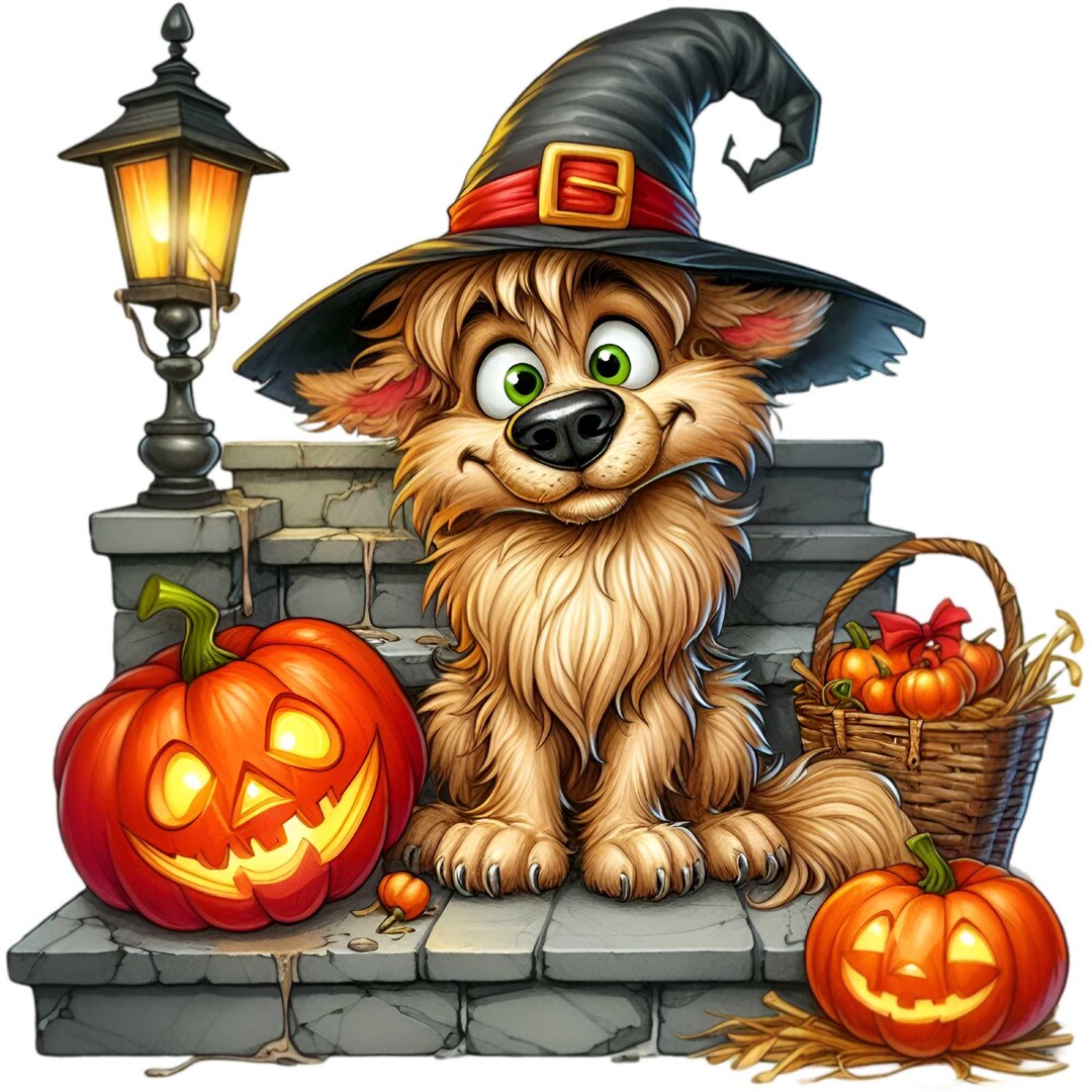 15 PNG Halloween Witch Dog Scruffy Puppy Pumpkin Clipart, Spooky Autumn ...