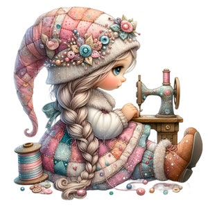 Clipart da cucito, ClipArt di Gnome, 15 PNG Sarta Quilt Craft Girl, Diario spazzatura, Creazione di biglietti, Pianificatore, Invito, Stampabile a sublimazione