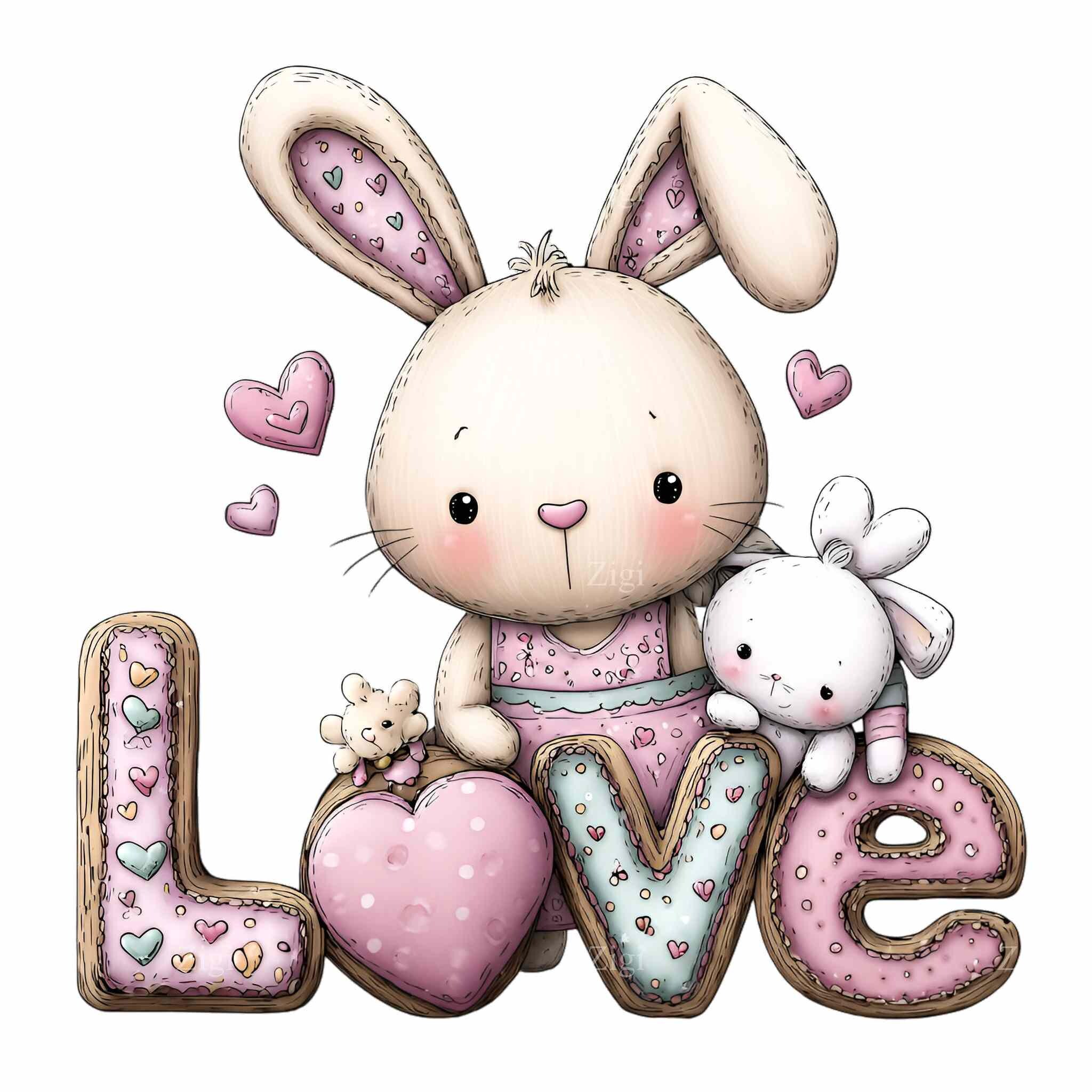 Love Rabbit Png 14 PNG Love Word Art – Valentine Bunny PNG – Cute Pastel Rabbit Clipart ...