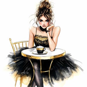 20 oeuvres d'art pour le café au format JPEG - Images clipart Glam girl JPG - Illustration d'une femme élégante pour une décoration chic, une impression de style moderne ou une image de marque de boutique