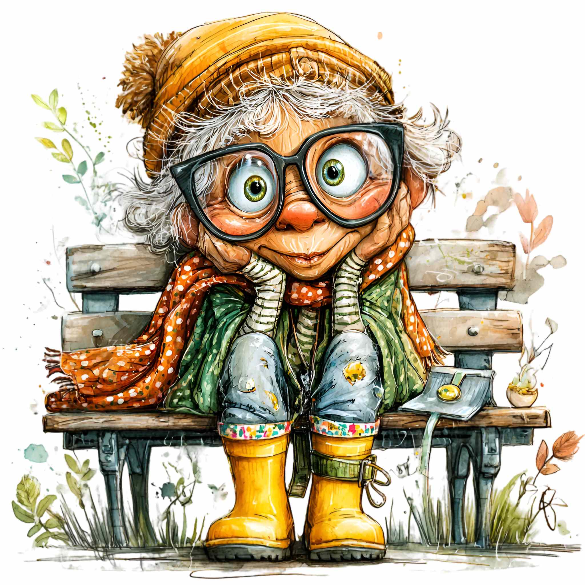 12 PNG Funny Grandma PNG Clipart – Cute Elderly Lady in Garden Outfit ...