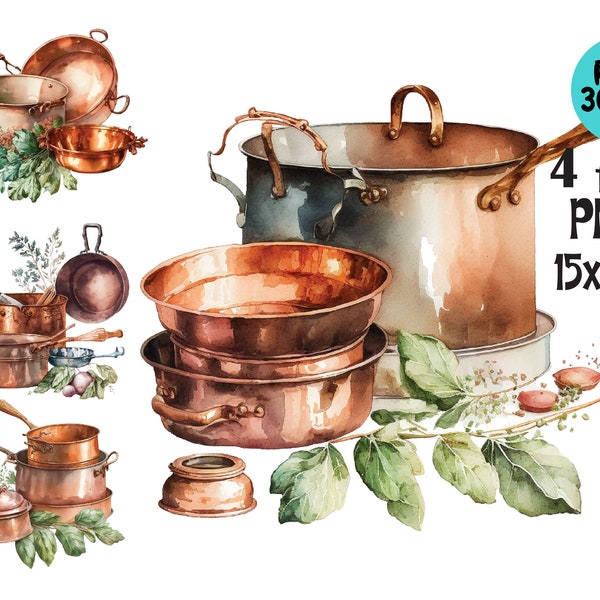 Kitchen Utensils Clipart PNG Cooking Baking Copper Pan Sublimation