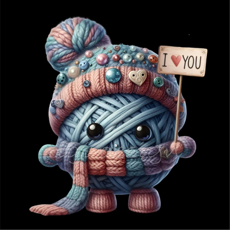 Cute Yarn Ball PNG Clipart, Smiling Yarn With Beanie, 15 i LOVE You