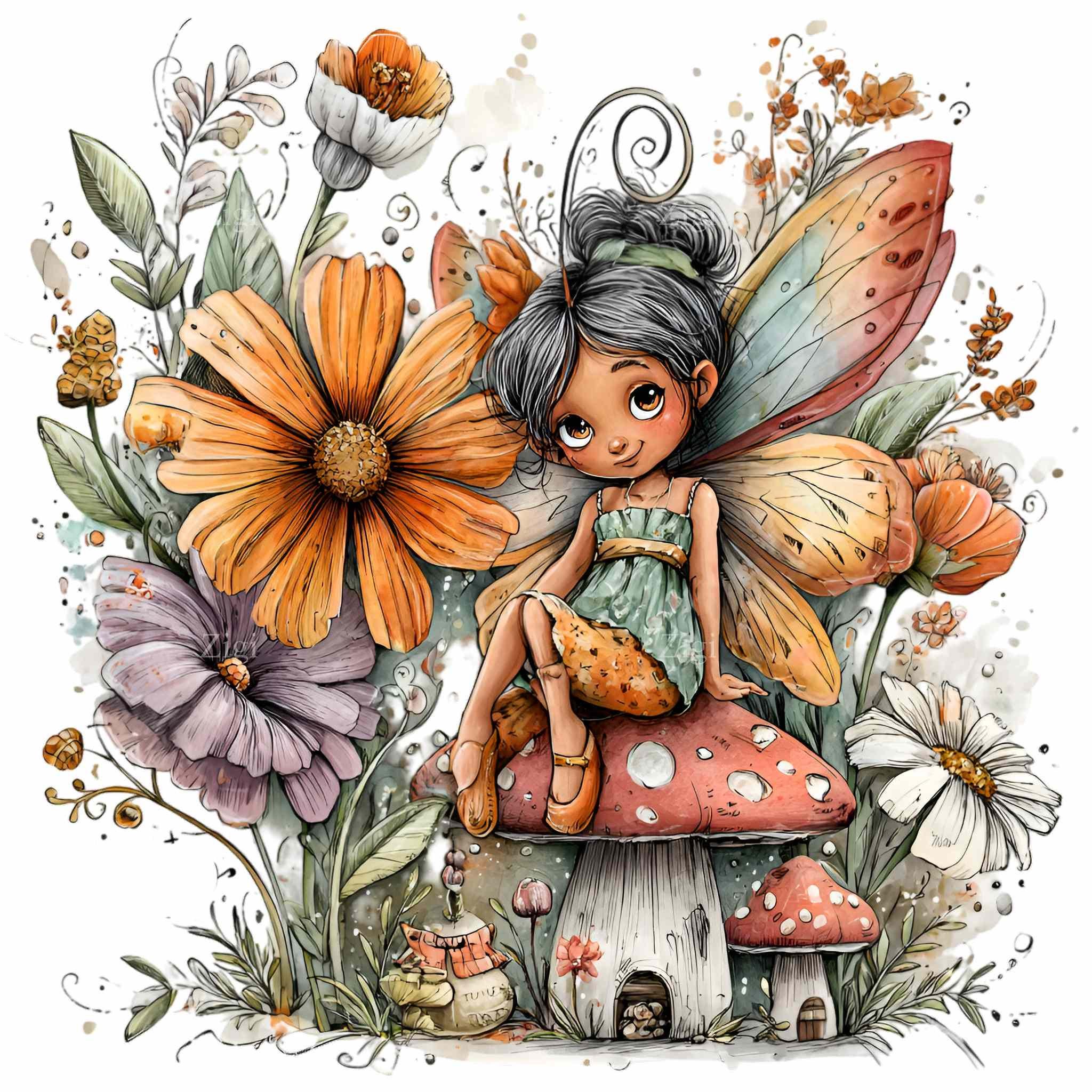 12 PNG Cute Fairy Illustration – Flower Garden Clipart – Kids Crafts ...
