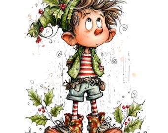 16 imágenes PNG de elfos navideños, imágenes prediseñadas festivas para niños.