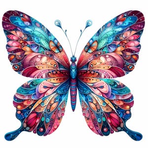 12 imágenes PNG de mariposas coloridas, alas con patrones intrincados en tonos arcoíris, arte de insectos caprichoso, descarga digital