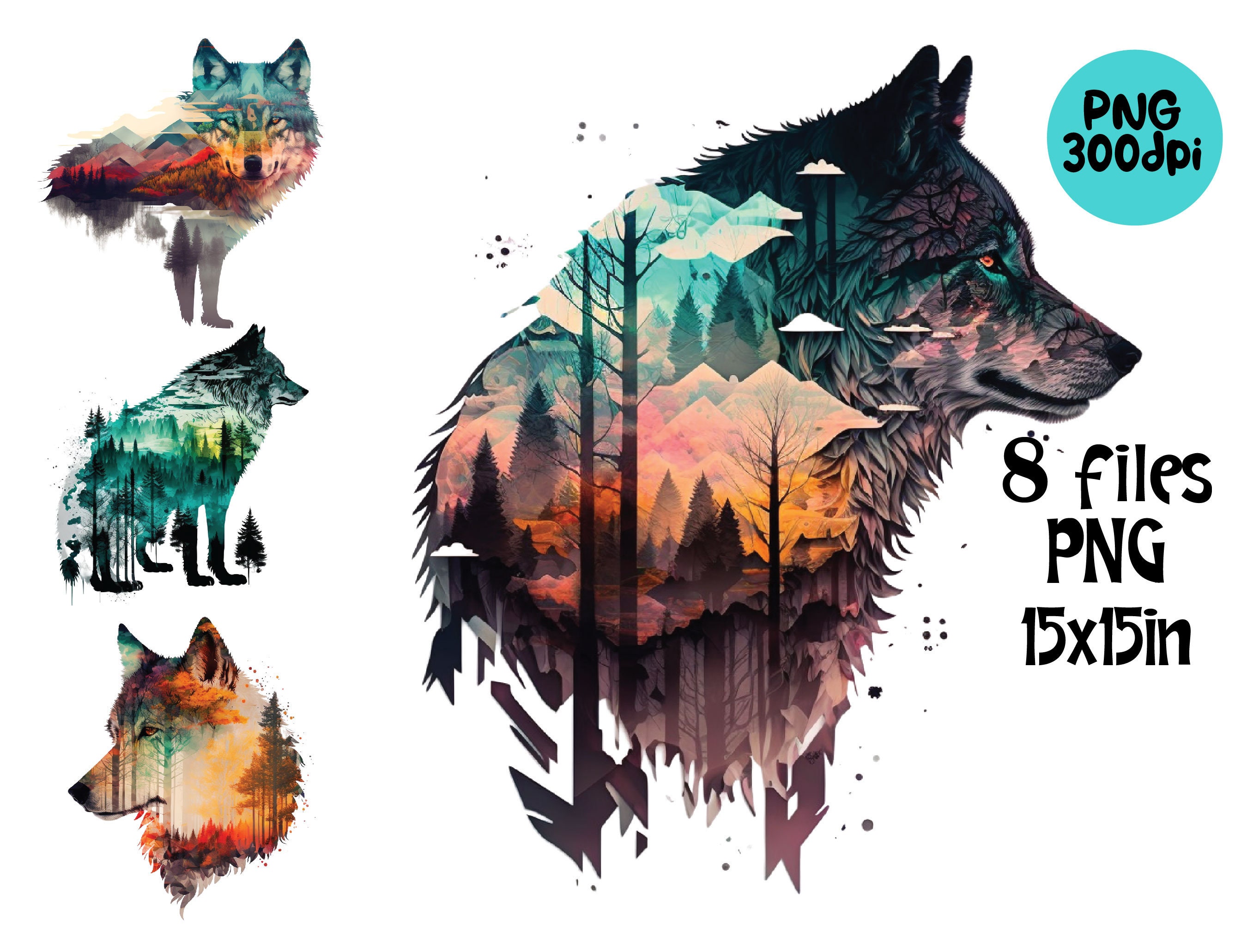 Wolf Double Exposure Clipart Watercolor Sublimation PNG - Etsy UK